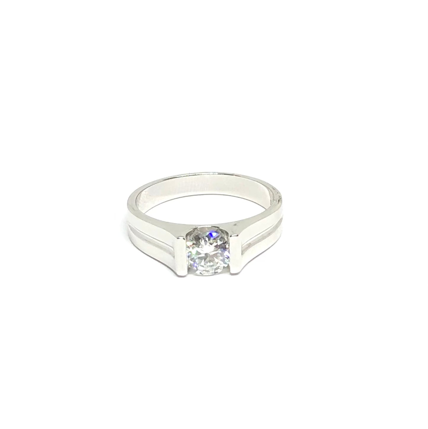 18K White Gold 1Ct Round Moissanite Solitaire Mens Ring