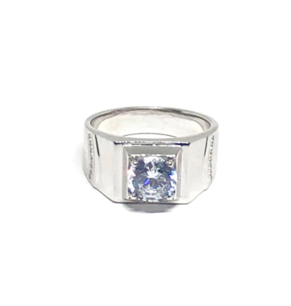 Platinum 2Ct Round Ct Cubic Zirconia Mens Ring