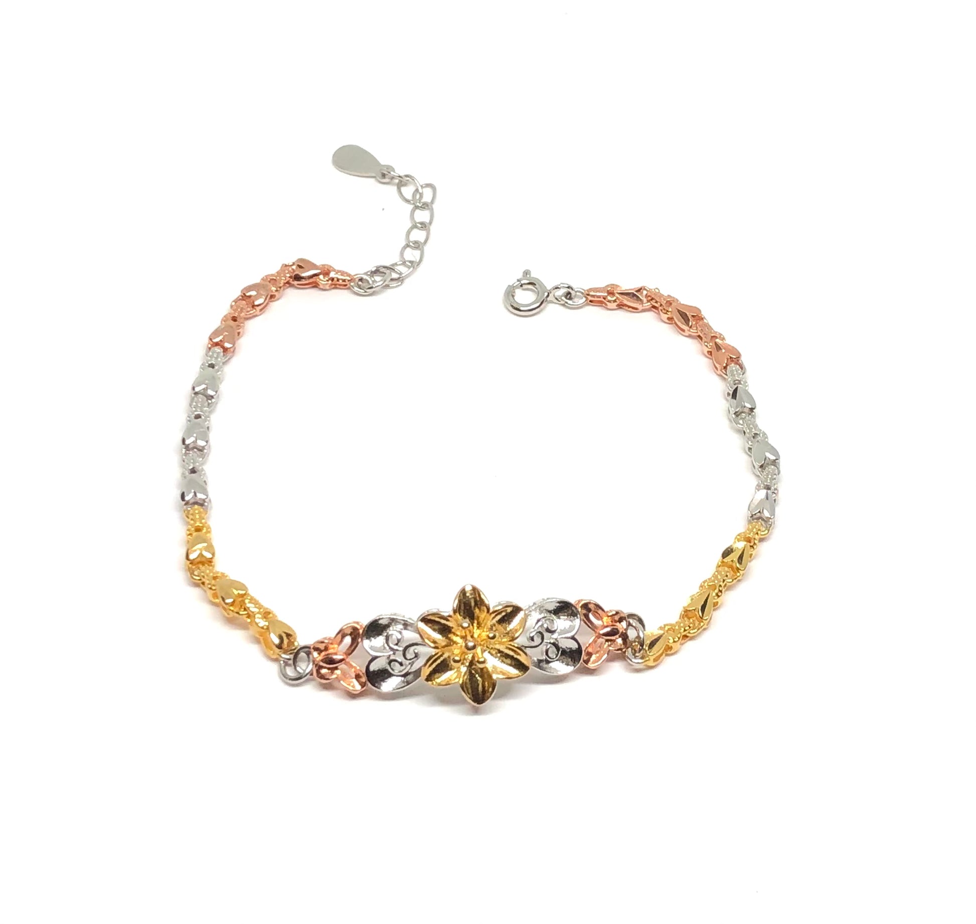 Multi-Color Sterling Silver Flower Heart Butterfly Bracelet