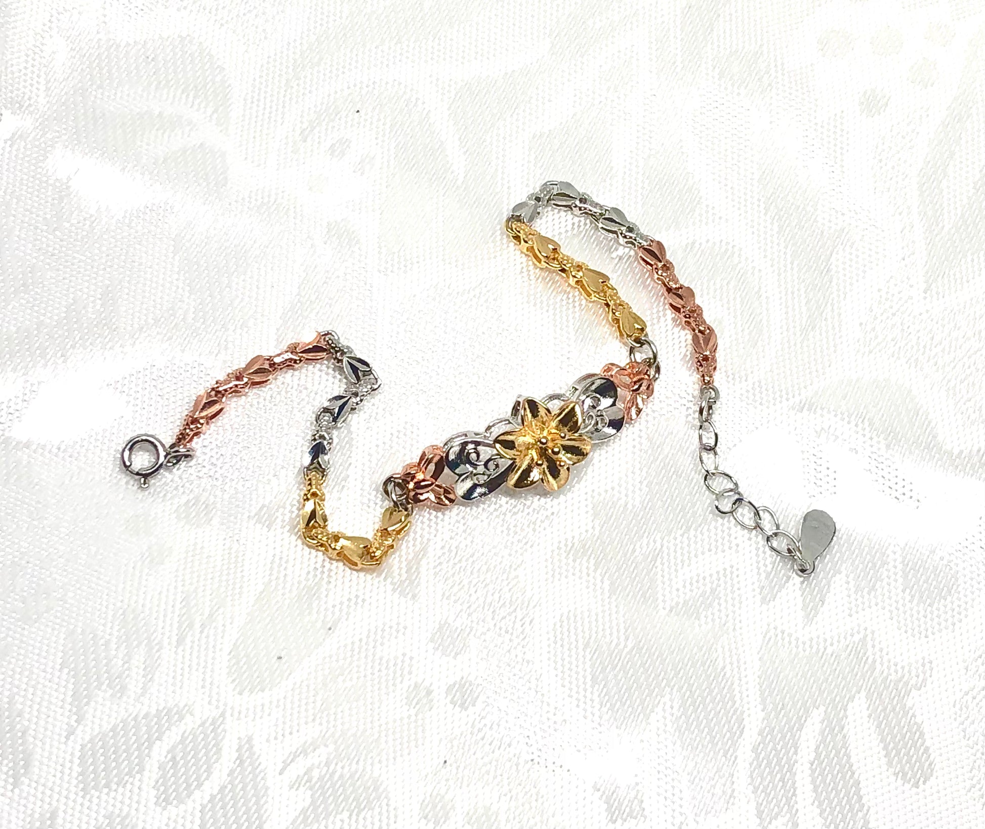 Multi-Color Sterling Silver Flower Heart Butterfly Bracelet