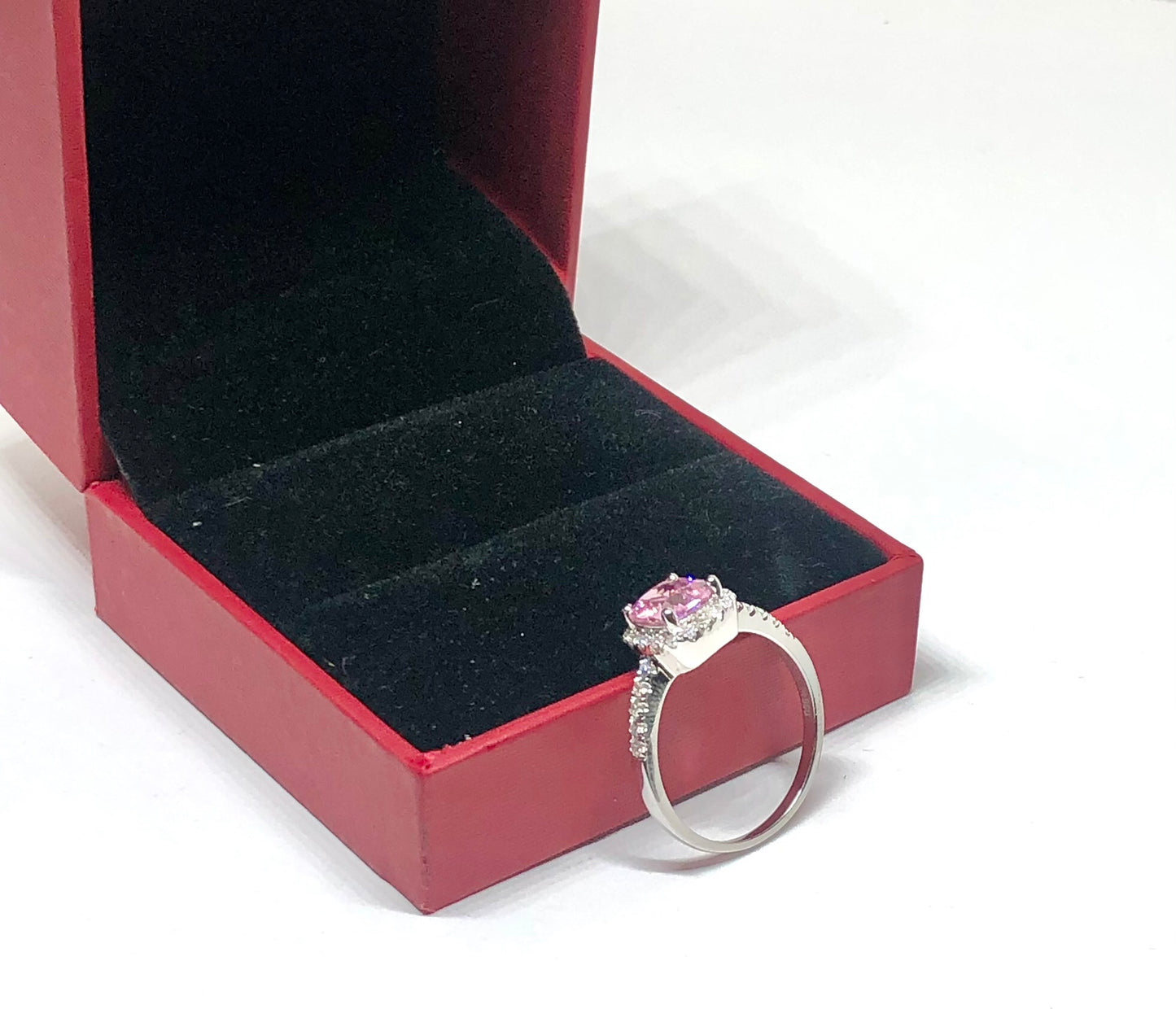 Platinum Halo 2Ct Pink Cushion Cut Cubic Zirconia Engagement Ring