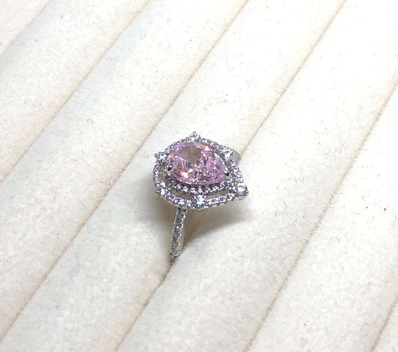 18K White Gold Double Halo Pink 2Ct Pear Cut Cubic Zirconia Engagement Ring