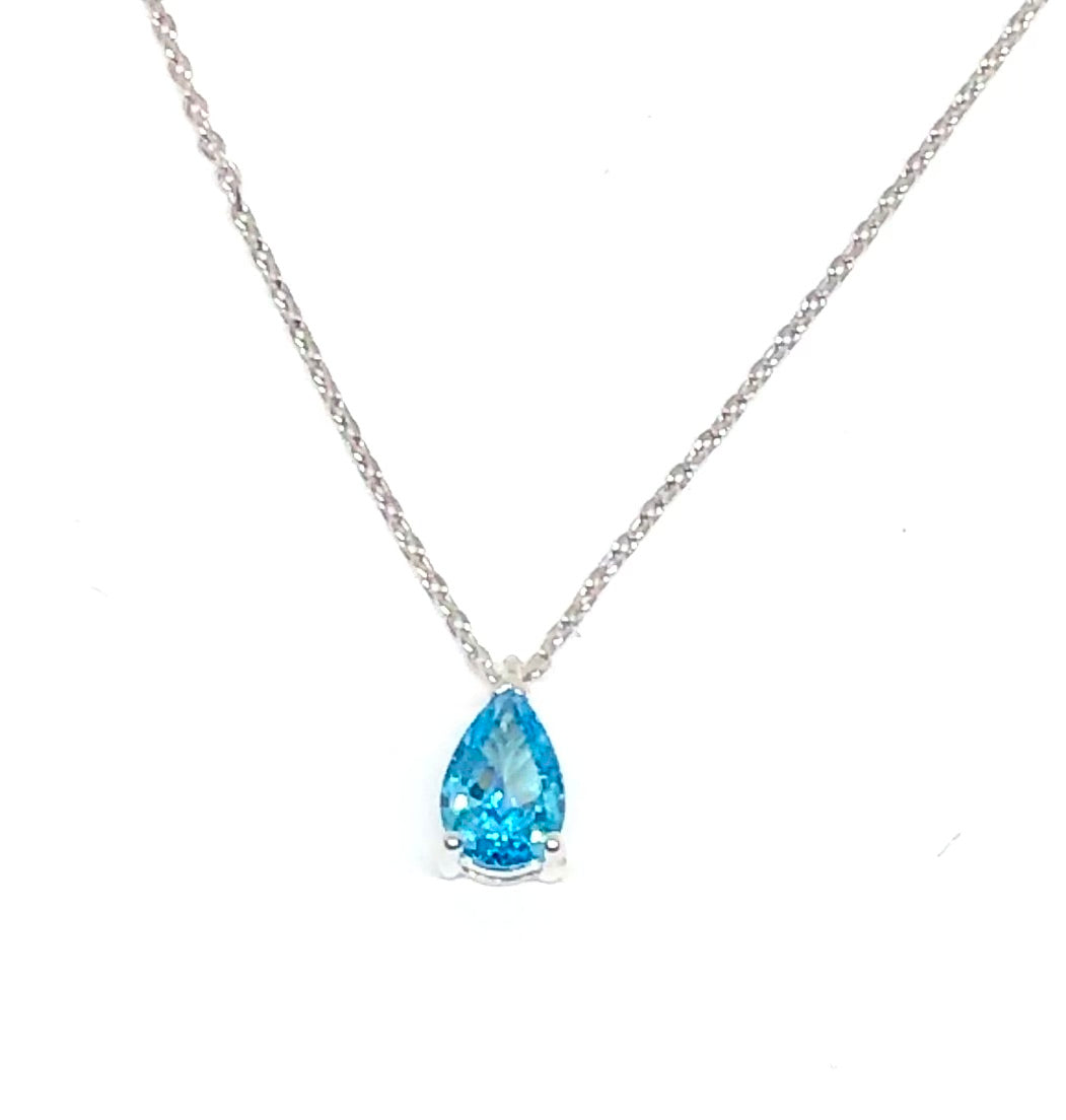 Platinum 1Ct Blue Pear Cut Cubic Zirconia Pendant Necklace