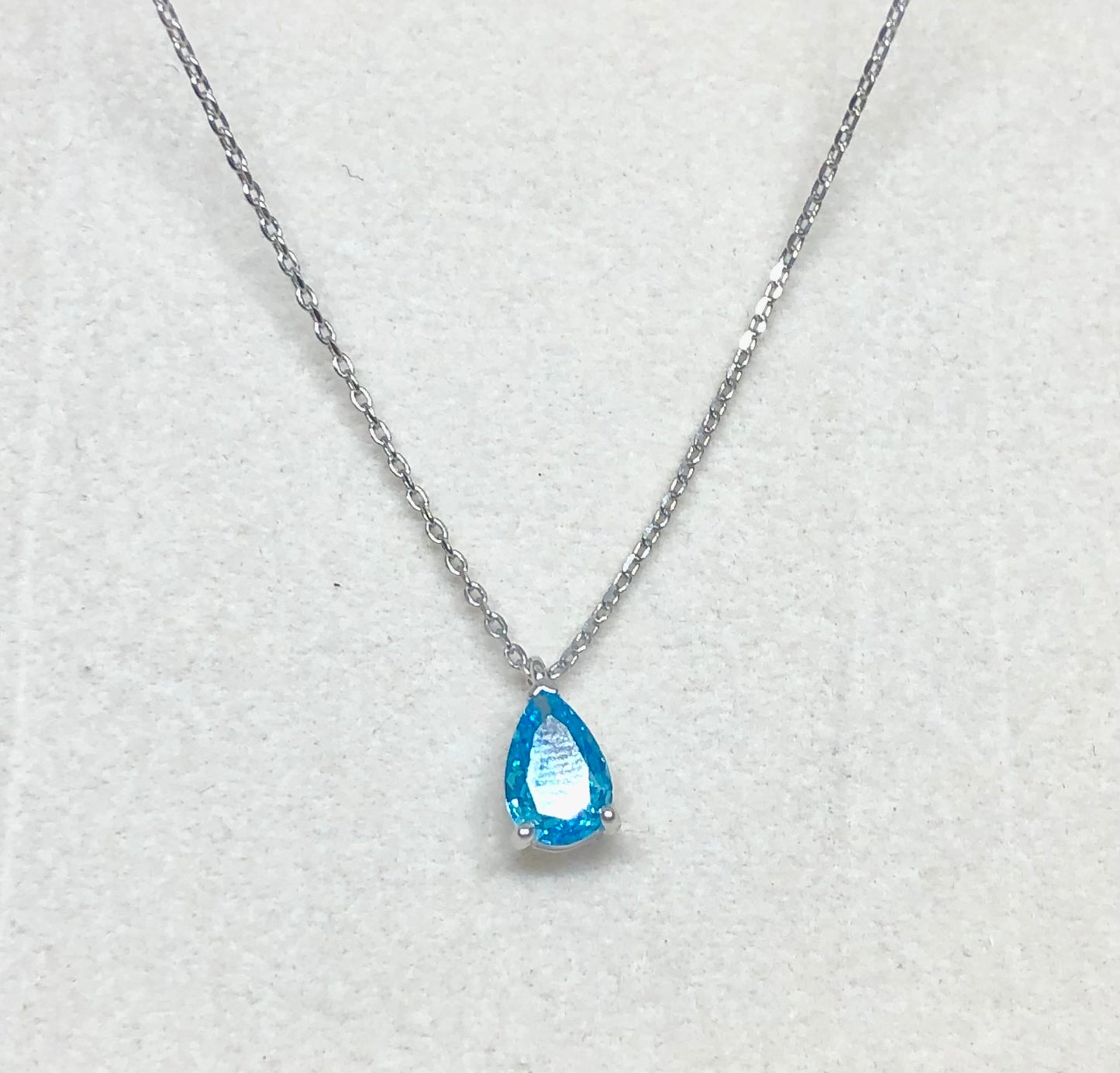 Platinum 1Ct Blue Pear Cut Cubic Zirconia Pendant Necklace