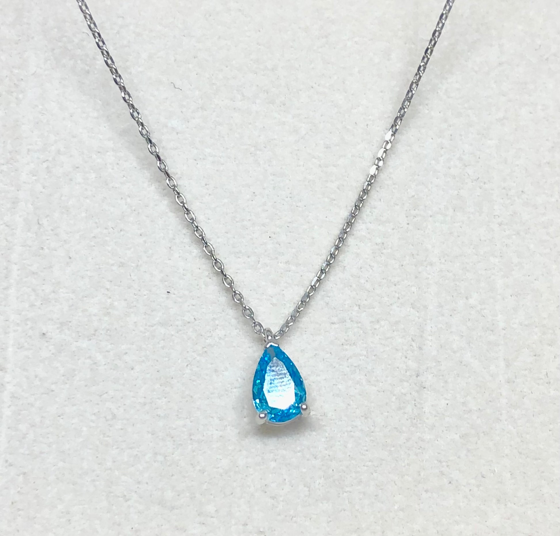 Platinum 1Ct Blue Pear Cut Cubic Zirconia Pendant Necklace