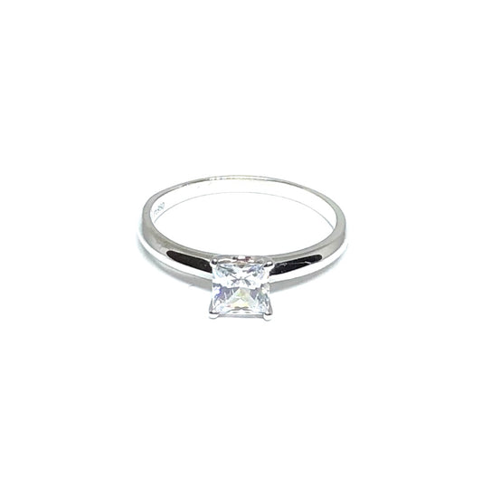 Platinum 1Ct Princess Cut Cubic Zirconia Solitaire Engagement Ring