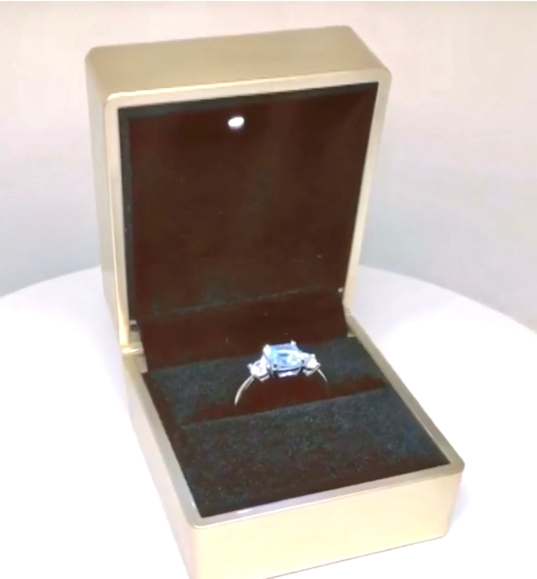 Three Stone Blue Cushion Sterling Silver Ring