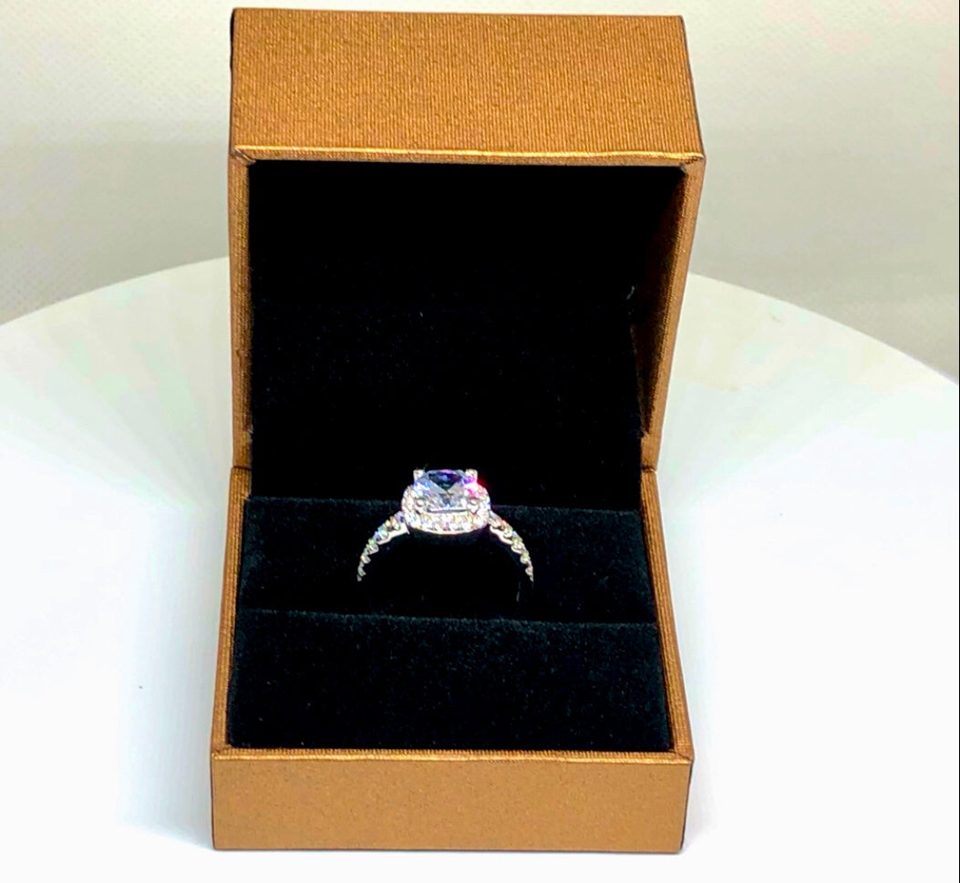 14K White Gold Halo 3Ct Cushion Cut Cubic Zirconia Engagement Ring