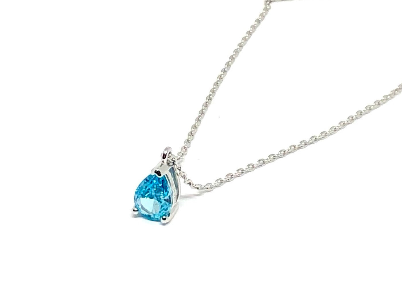 Platinum 1Ct Blue Pear Cut Cubic Zirconia Pendant Necklace