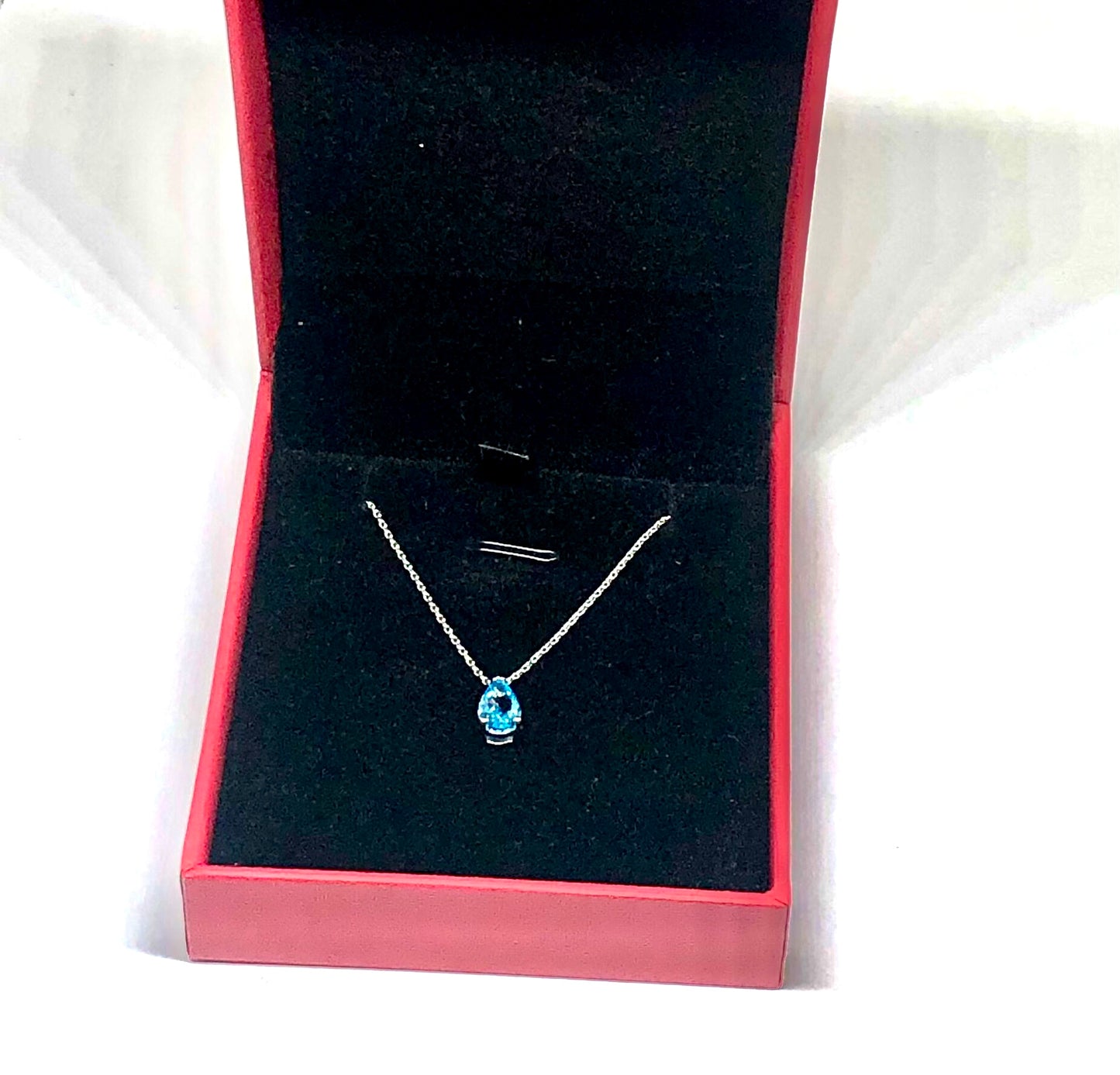 Platinum 1Ct Blue Pear Cut Cubic Zirconia Pendant Necklace