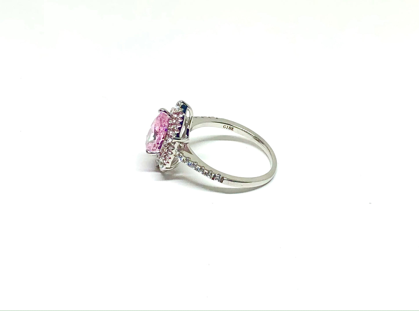 18K White Gold Double Halo Pink 2Ct Pear Cut Cubic Zirconia Engagement Ring